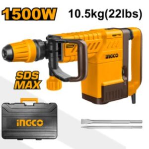 Martillo Demoledor 1500w 10.5kg + 2 Cinceles + Estuche Ingco
