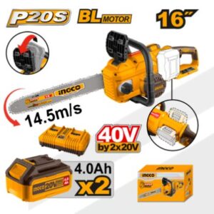 Motosierra A Bateria 40v P20s 16" Con 2 Bat 4 Ah + Cargador Ingco
