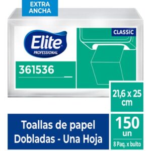 Toalla Interfoliada Elite Classic Blanca 1 Hoja Xl 150x8